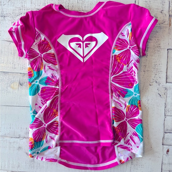 Roxy Floral Hawaiian Short Sleeve Rash Guard Pink - Picture 1 of 7
